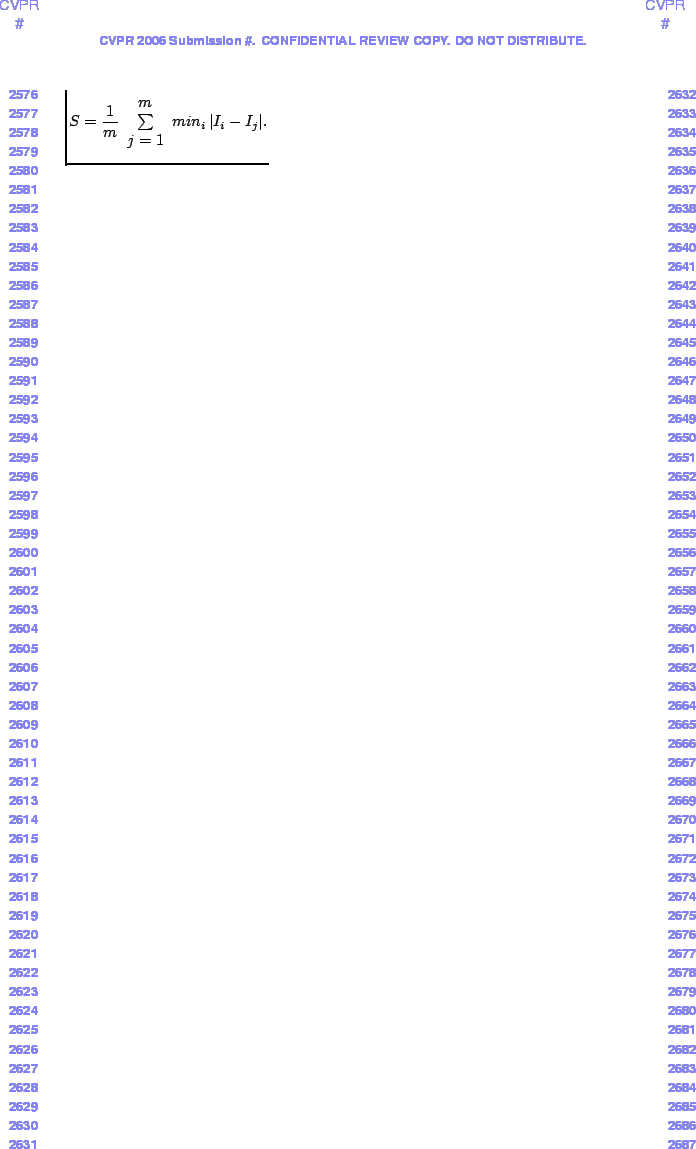 $\displaystyle S=\frac{1}{m}\begin{array}{c} m\\ \sum\\ j=1\end{array}min_{i}\,\vert I_{i}-I_{j}\vert.$