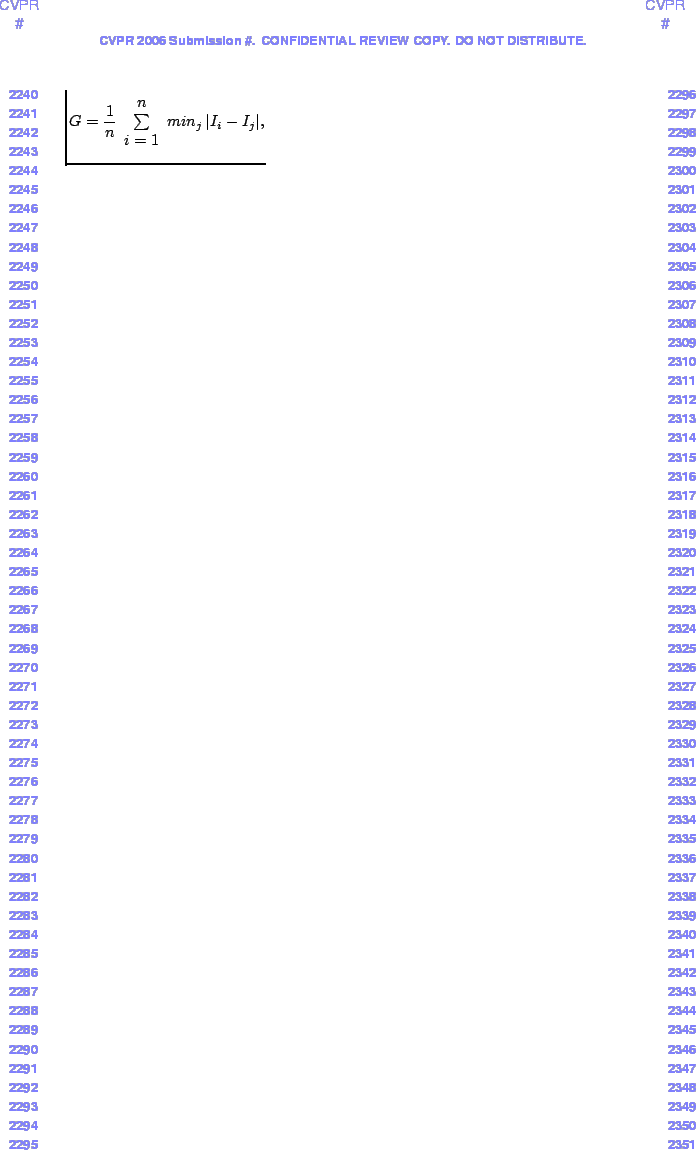 $\displaystyle G=\frac{1}{n}\begin{array}{c} n\\ \sum\\ i=1\end{array}min_{j}\,\vert I_{i}-I_{j}\vert,$